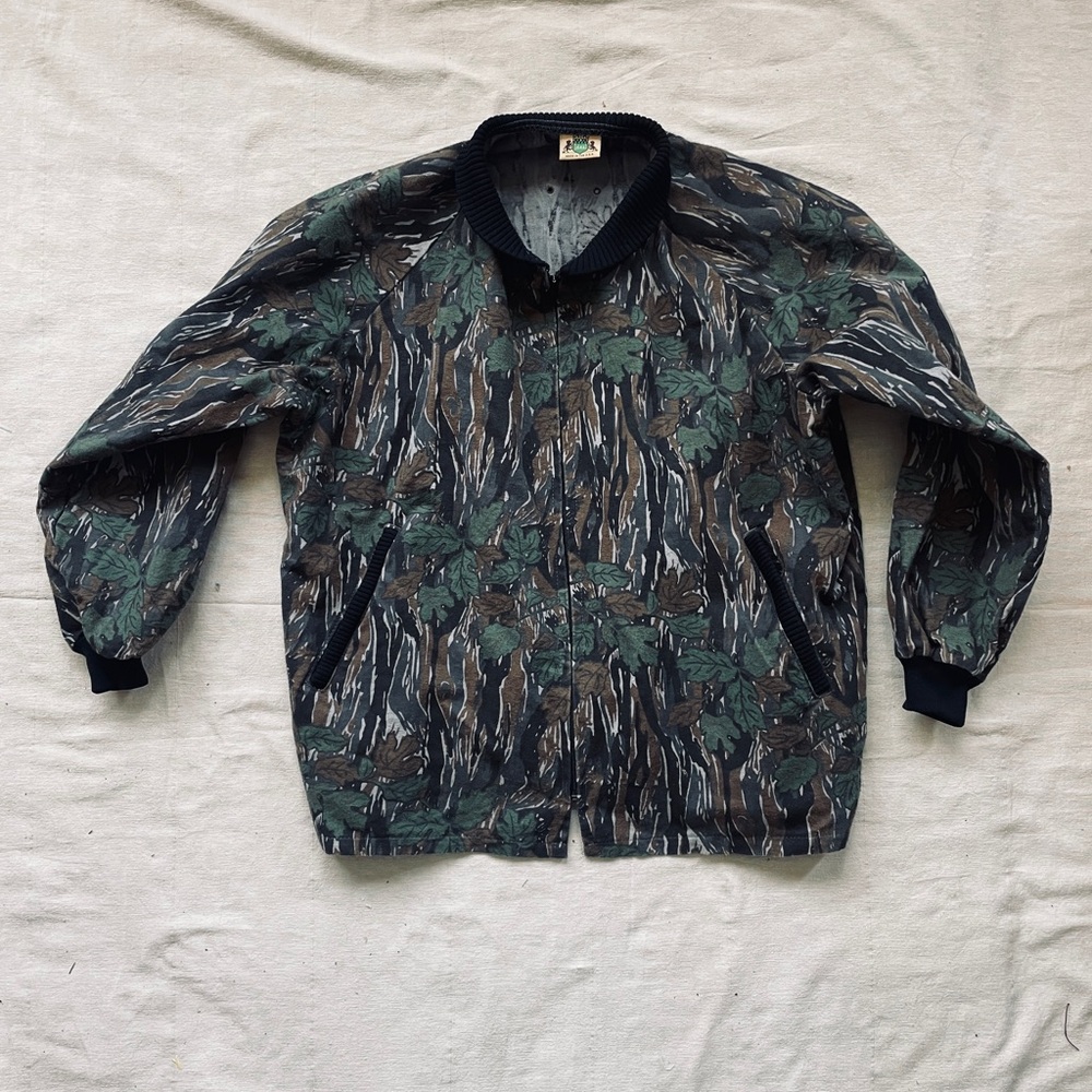 Green and Brown Bomber Jacket with Camouflage Pattern